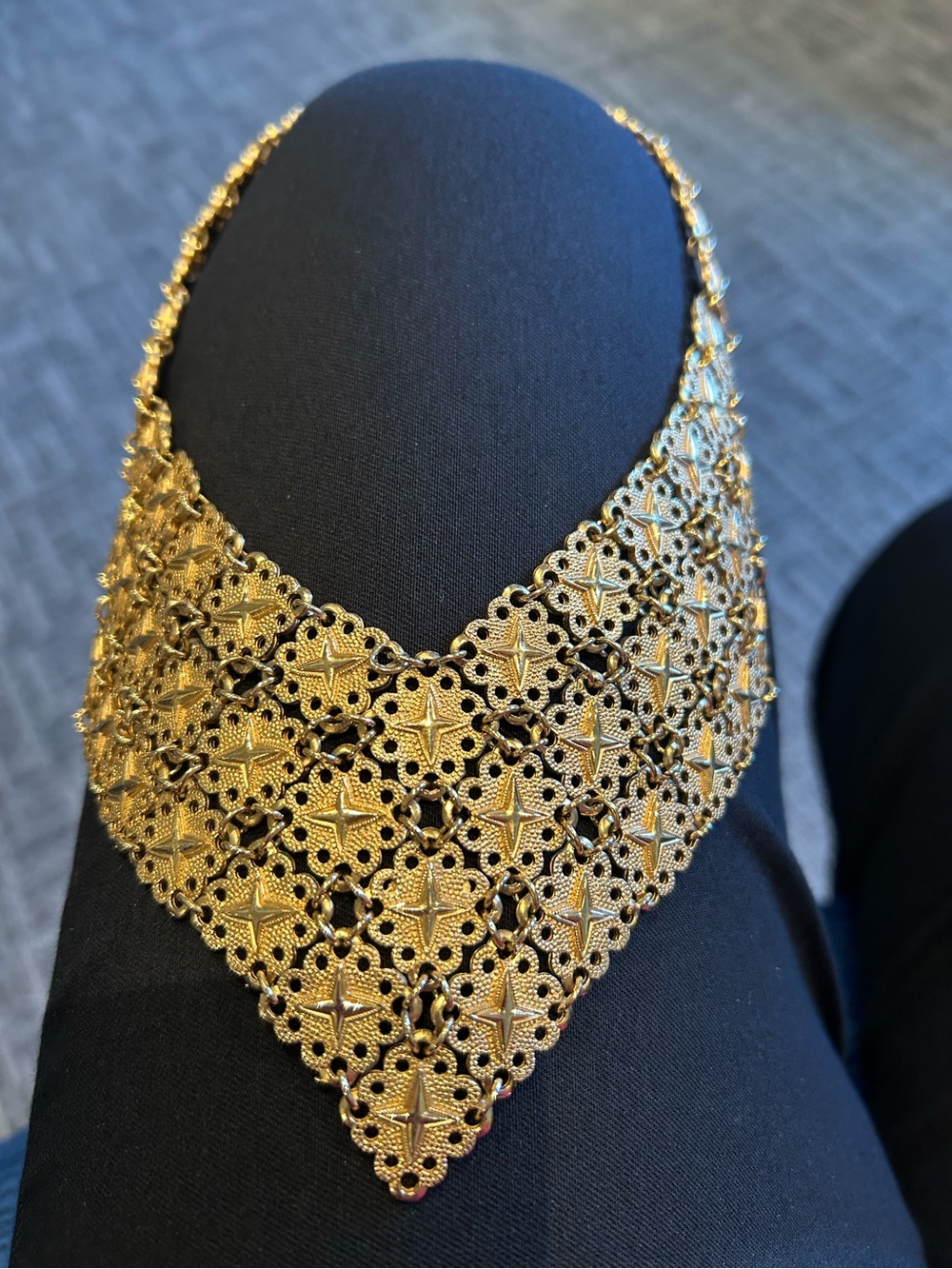 Vintage D'Orlan gold-tone lacy bib necklace - Rare Find